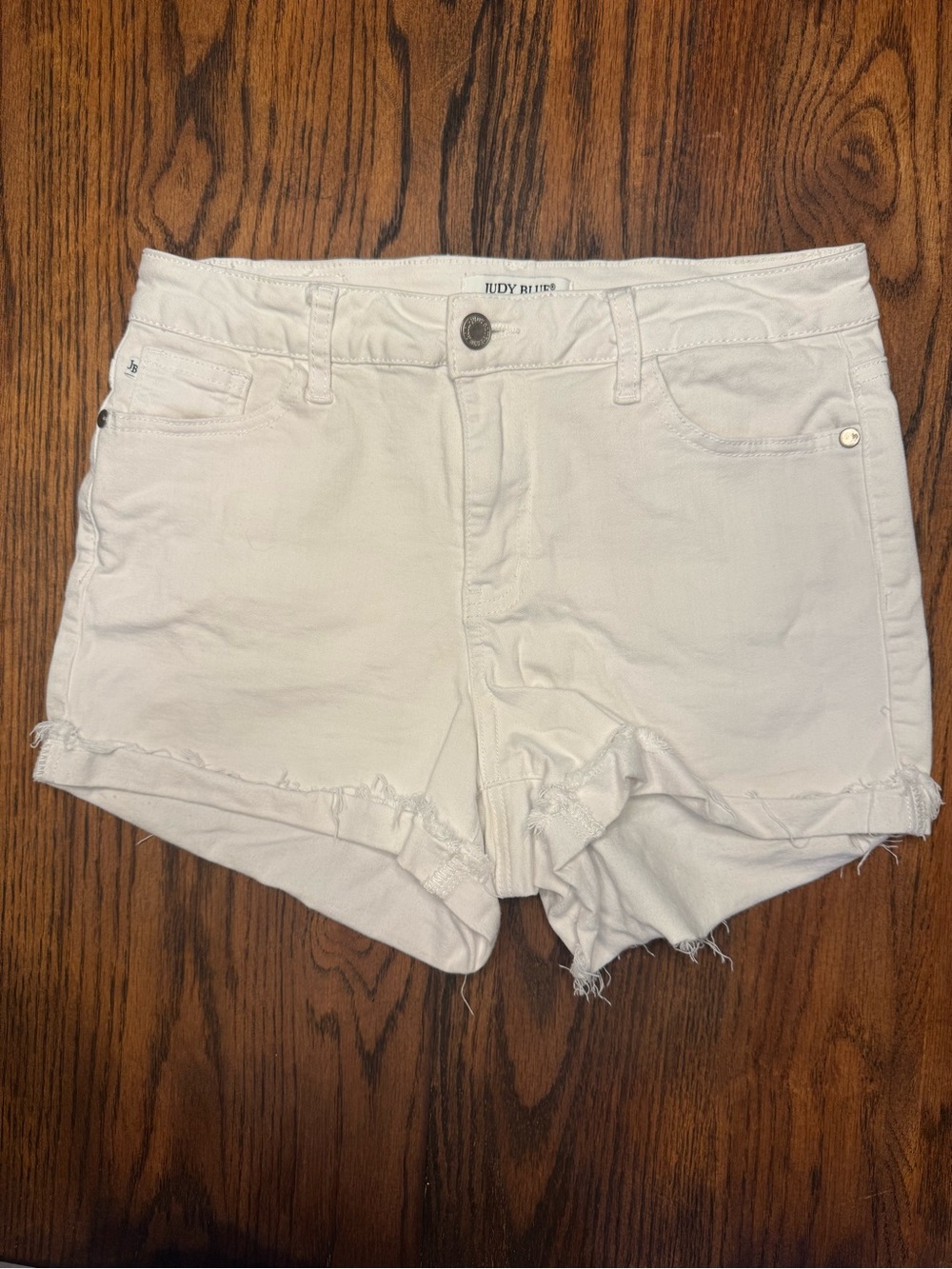 Judy Blue white High-Rise Frayed Hem Denim Shorts
